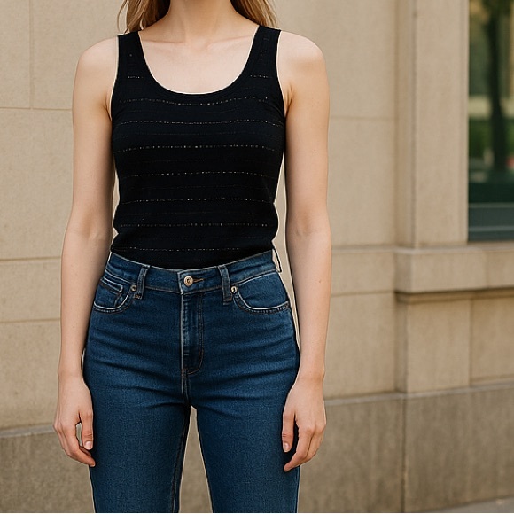 Black knitted sleeveless top beads embellishments size Small - Picture 3 of 7